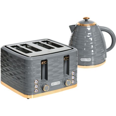 Kettle and Toaster Sets, 3000W 1.7L Rapid Boil Kettle & 4 Slice Toaster with 7 Browning Controls, Defrost, Reheat and Crumb Tray, UK Otter thermostat, Grey (1/5)