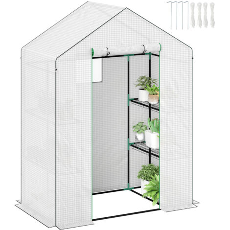 143 x 74cm Walk-In Greenhouse, with Shelves - White (1/5)
