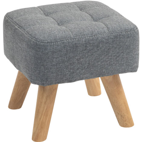 Linen-Look Square Padded Footstool - Grey (1/5)