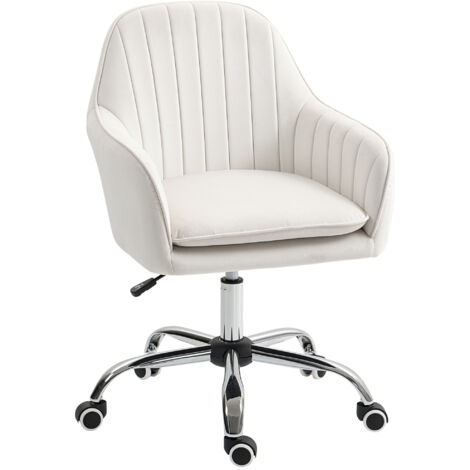 Velvet-Feel Office Chair with Adjustable Height and Wheels - Cream White (1/5)
