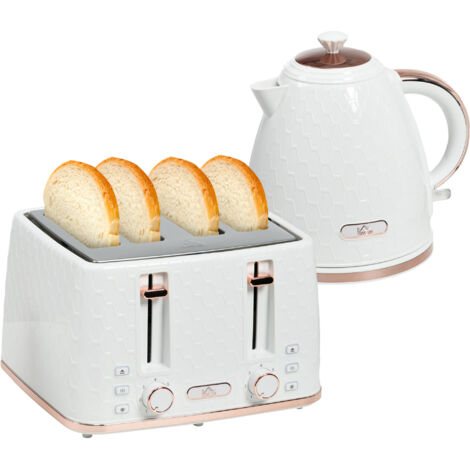 1.7L 3000W Fast Boil Kettle & 4 Slice Toaster Set, Kettle and Toaster Set with 7 Browning Controls, Crumb Tray, White (1/5)