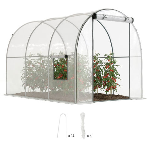 Polytunnel Greenhouse Walk-in Grow House with Plasric Cover, Door, Mesh Window and Steel Frame, 3 x 2 x 2m, Clear (1/5)