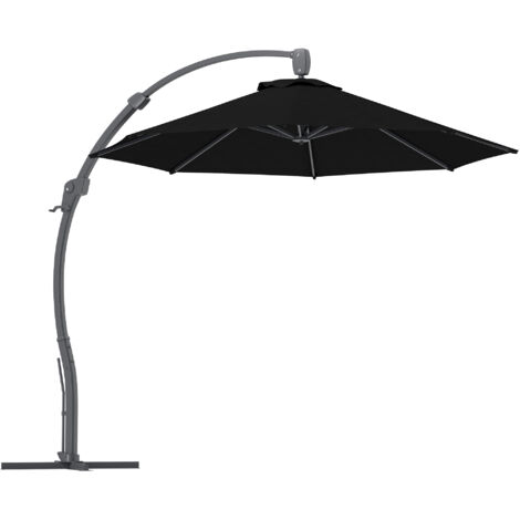 Outsunny 3(m) Garden Cantilever Parasol, Round Overhanging Umbrella with Crank Handle, Cross Base, Aluminium Frame and 360° Rotation, Banana Patio Umbrella for Outdoor Sun Shade, Black (1/5)