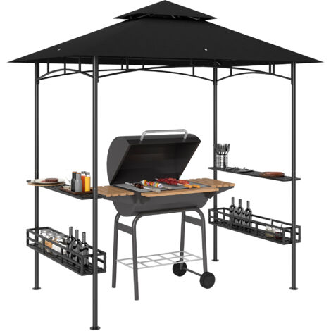 150 x 240cm BBQ Grill Gazebo, with Shelves - Grey (1/5)
