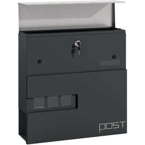 Locking Galvanised Steel Letterbox - Charcoal Grey/Black (1/5)