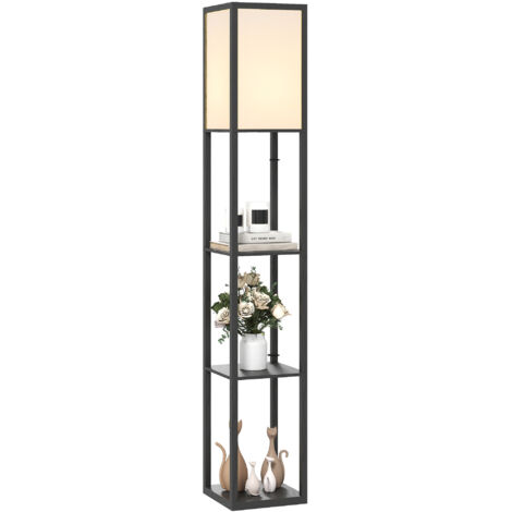 Floor Lamp with Shelves, 3 Layer Column Modern Standing Lamp for Living Room, Bedroom, Office, Bulb not Included, Black (1/5)