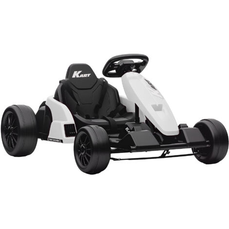 24V Electric Go Kart, Drift Kart with Adjustable Seat, Slow Start, 5-Point Harness, Music, Horn, for 6-12 Years, White (1/5)