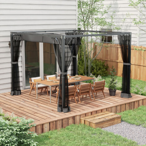3 x 3m Aluminium Frame Pergola, with Retractable Roof - Dark Grey (1/5)