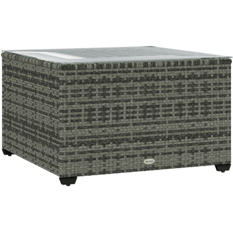 62 x 62cm Glass-Top Rattan Side Table - Light Grey (1/5)