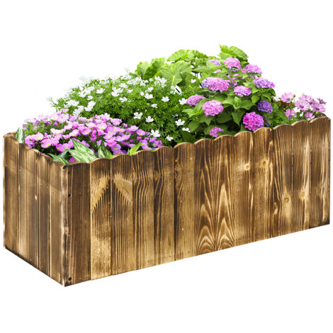 Outsunny 70L Raised Garden Bed, Wooden Rectangle Planter Box, Outdoor Herb Vegetable Flower Pot (80L x 33W x 30H cm) (1/5)