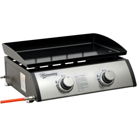 Outsunny Gas Plancha Barbecue Grill with 2 Stainless Steel Burner, 6kW, Portable Tabletop Gas BBQ with Non-Stick Griddle for Camping Picnic Garden Party Festival (1/5)