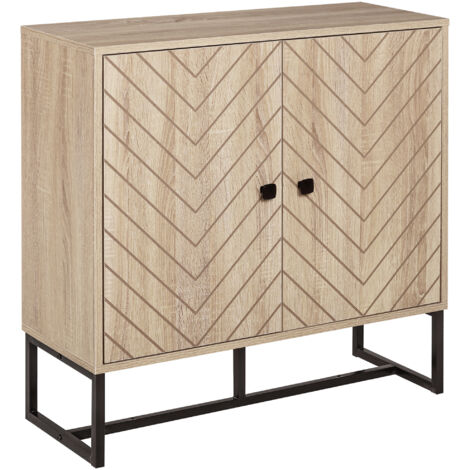 MDF 2-Tier Storage Cabinet Steel Frame Handles Tabletop Unique Home Style Organiser, 80H x 80L x 29.5Wcm-Oak (1/5)