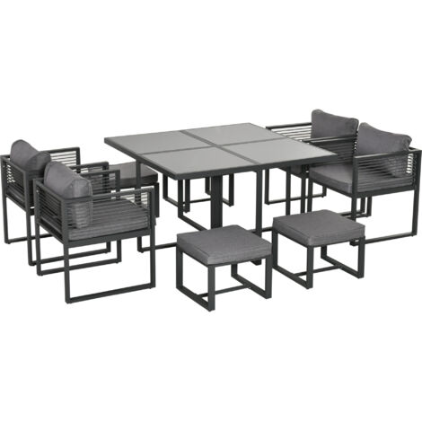 Nine-Piece Aluminium Garden Set, with Glass-Top Table - Grey (1/5)