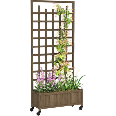 Wooden Trellis Planter, Raised Garden Bed with Wheels, to Climb and Grow Vegetables, Herbs and Flowers, Brown (1/5)