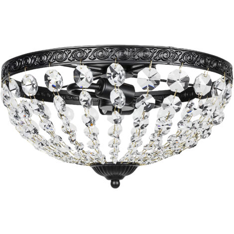 Crystal Chandelier Ceiling Light with 168 Octagonal Beads, Vintage 2-Light Flush Mount Ceiling Light for Living Room, Bedroom, Hallway, Dining Room, Black (1/5)