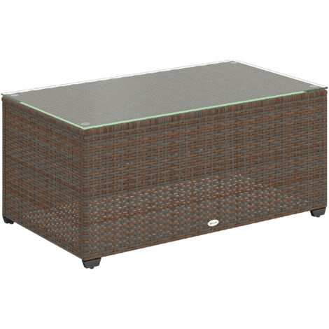 90 x 50cm Glass-Top Rattan Side Table - Brown (1/5)