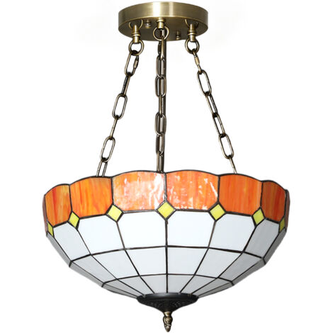 Tiffany Style Ceiling Light, Vintage Chandelier with 3 E27 Sockets, Semi Flush Mount for Living Room, Bulbs Not Included (1/4)