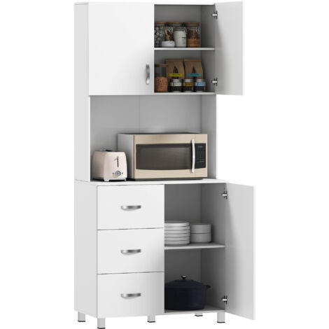 Free standing Kitchen Cupboard, Storage Cabinet with Doors and Sheleves, 3 drawers and Open Space, Adjustable Height Storage Unit, White (1/5)