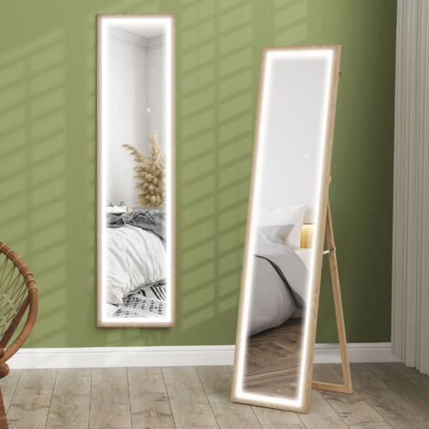 Full Length Mirror, with Adjustable Outer Light, Oak (1/5)