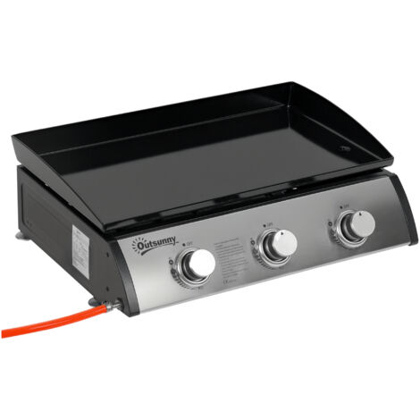 Outsunny Gas Plancha Barbecue Grill with 3 Stainless Steel Burner, 9kW, Portable Tabletop Gas BBQ with Non-Stick Griddle for Camping Picnic Garden Party Festival (1/5)