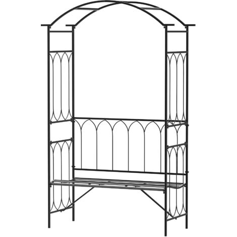 Outsunny Garden Metal Frame Bench W/Arch for Various Climbing Plant, 115Lx50Wx203H cm-Black (1/5)