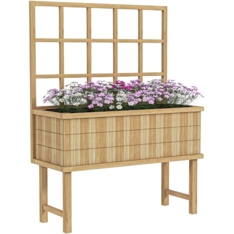 45 x 105cm Wooden Garden Planter, with Trellis - Natural (1/5)
