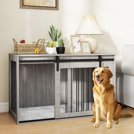 118cm Dog Crate Furniture with Removable Cushion for Extra Large Dogs - Grey