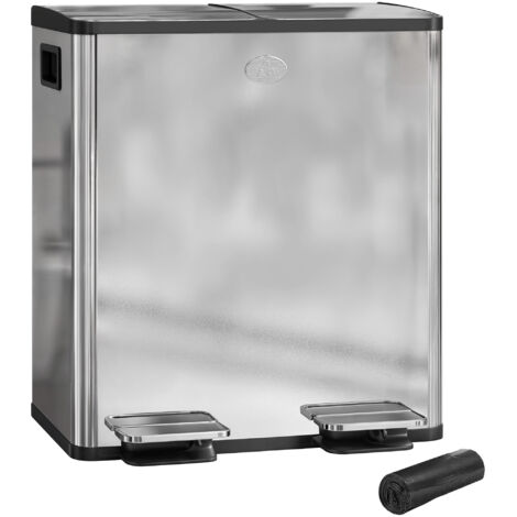40L Dual Compartment Stainless Steel Bin, with Deodoriser Holders - Silver Tone (1/5)