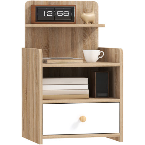 Multi-Storage Bedside Table - White/Wood-Effect (1/5)
