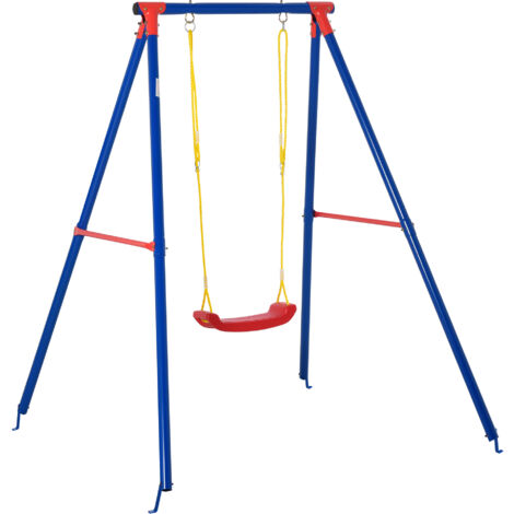 Outsunny Kids Swing Set Toddler Swing Adjustable Rope Heavy Duty A-Frame Stand Outdoor Playset for 3-8 Years Old Blue (1/5)