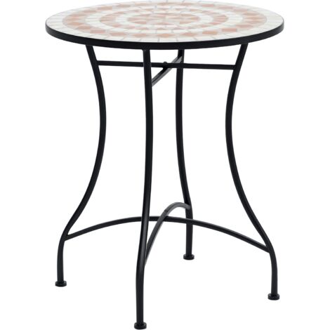 Outsunny 60 cm Mosaic Garden Table, Small Round Outdoor Side Table with Ceramic Top, Plant Stand for Patio, Balcony, Orange and White (1/5)