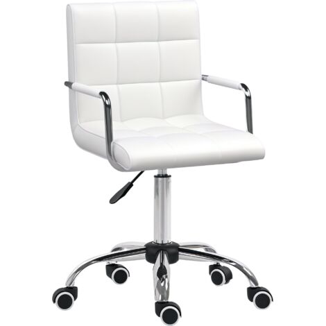 Vinsetto Makeup Vanity Chair, PU Leather Mid Back Office Chair with Adjustable Height, Armrest and Rolling Wheels, White (1/5)