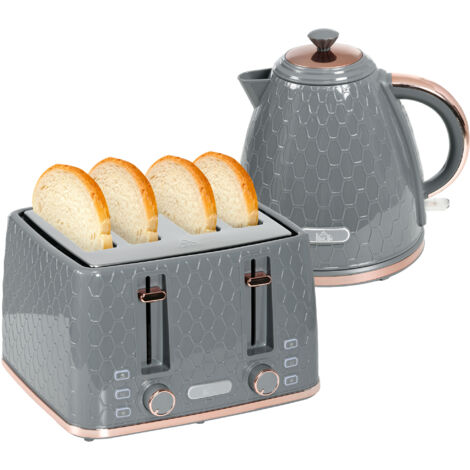 1.7L 3000W Fast Boil Kettle & 4 Slice Toaster Set, Kettle and Toaster Set with 7 Browning Controls, Crumb Tray, Grey (1/5)