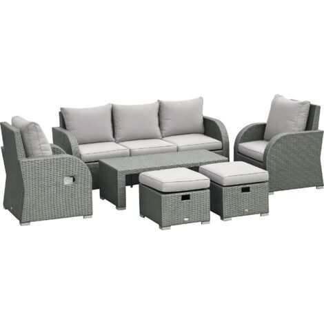 Six-piece Outdoor Rattan Dining Set, with Reclining Armchairs - Grey (1/5)