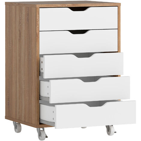 Five-Drawer Filing Cabinet, with Wheels - Oak Brown (1/5)