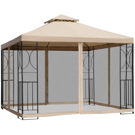 Outsunny 3 m x 3 m Garden Gazebo, Double Roof Outdoor Gazebo Canopy Shelter with Netting, Solid Steel Frame for Garden, Lawn, Backyard and Deck (1/5)