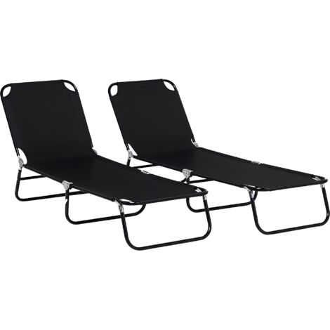 Set of Two Metal Frame Folding Sun Loungers - Black (1/5)