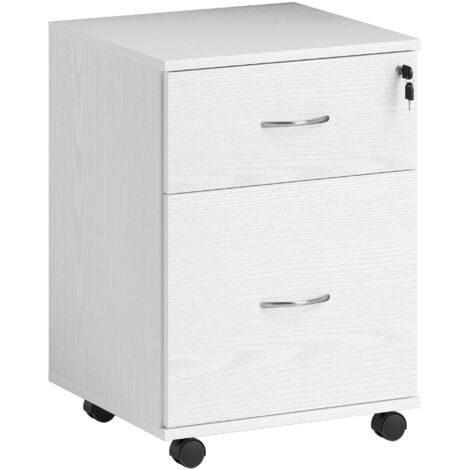 Two Drawer Lockable Filing Cabinet - White Wood Grain (1/5)