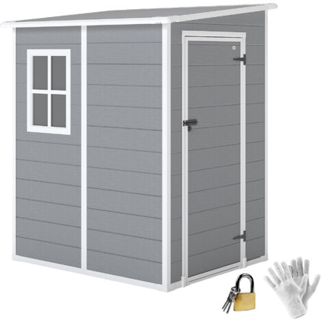 4'x5' Garden Storage Shed, Lean to Shed, Lockable Garden Shed with Window, Vent and Plastic Roof, Grey (1/5)