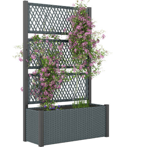 Garden Planter Box with Trellis, Liner for Climbing Plants, Vegetables, Flowers, 90 x 35 x 148 cm, Charcoal Grey (1/5)