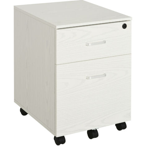 Vinsetto 2-Drawer Locking Office Filing Cabinet w/ 5 Wheels Rolling Storage Hanging A4 Cupboard Home Organisation White Wood Grain (1/5)