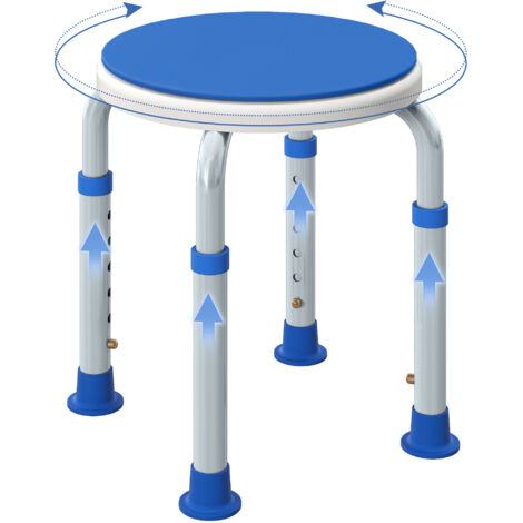 360° Swivel Shower Chair, Height Adjustable Aluminium Shower Stool with Non-Slip Feet for Disabled, Elderly, Blue (1/5)