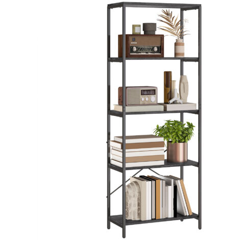 5-Tier Bookshelf, Industrial Bookcase with Metal Frame - Dark Grey and Black (1/5)