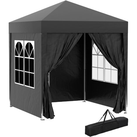 Outsunny 2 x 2 m Garden Pop Up Gazebo, Wedding Party Tent Marquee, Water Resistant Awning Canopy with Sidewalls, Windows, Carry Bag, Black (1/5)