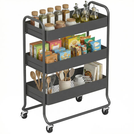 3-Tier Storage Trolley on Wheels, Rolling Utility Cart with Mesh Backets for Kitchen, Bathroom, Bedroom, Black (1/5)