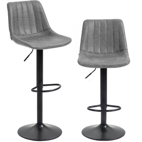 Set of 2 Leathaire Tub Bar Stools - Grey (1/5)