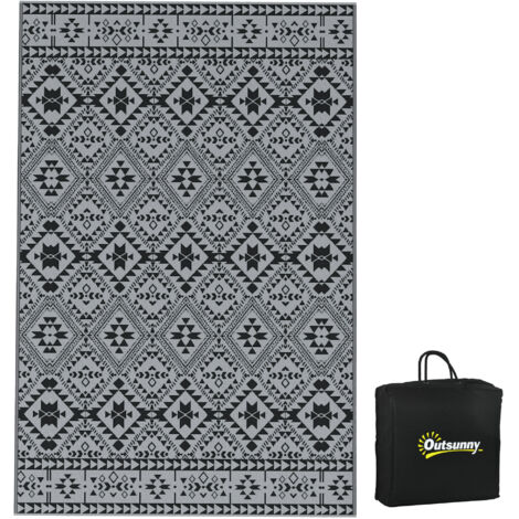 182 x 274cm Reversible Patterned Outdoor Rug, with Bag - Black/Grey (1/5)