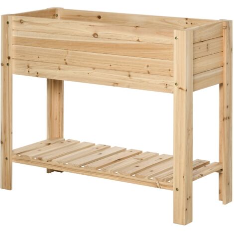 Outsunny Wooden Raised Plant Stand Outdoor Flower Bed Box with Clapboard 100 x 40 x 84cm (1/5)