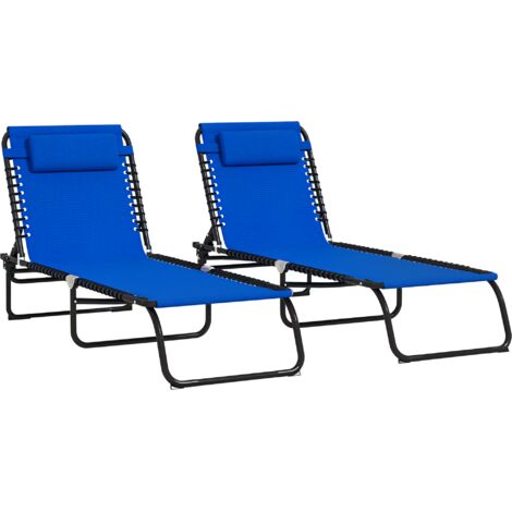 Set of Two Folding Sun Loungers, with Four-Position Backs - Blue (1/5)