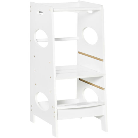 Toddler Step Stool Kids Adjustable Standing Tower with Safety Rail for Kitchen Counter White (1/5)